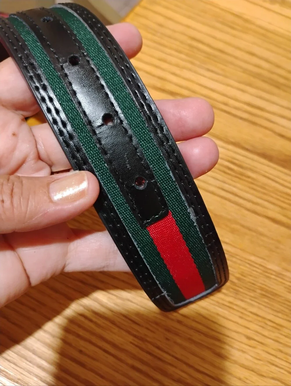 Gucci Men's Black Belt with Green and Red Web Stripe 46/115